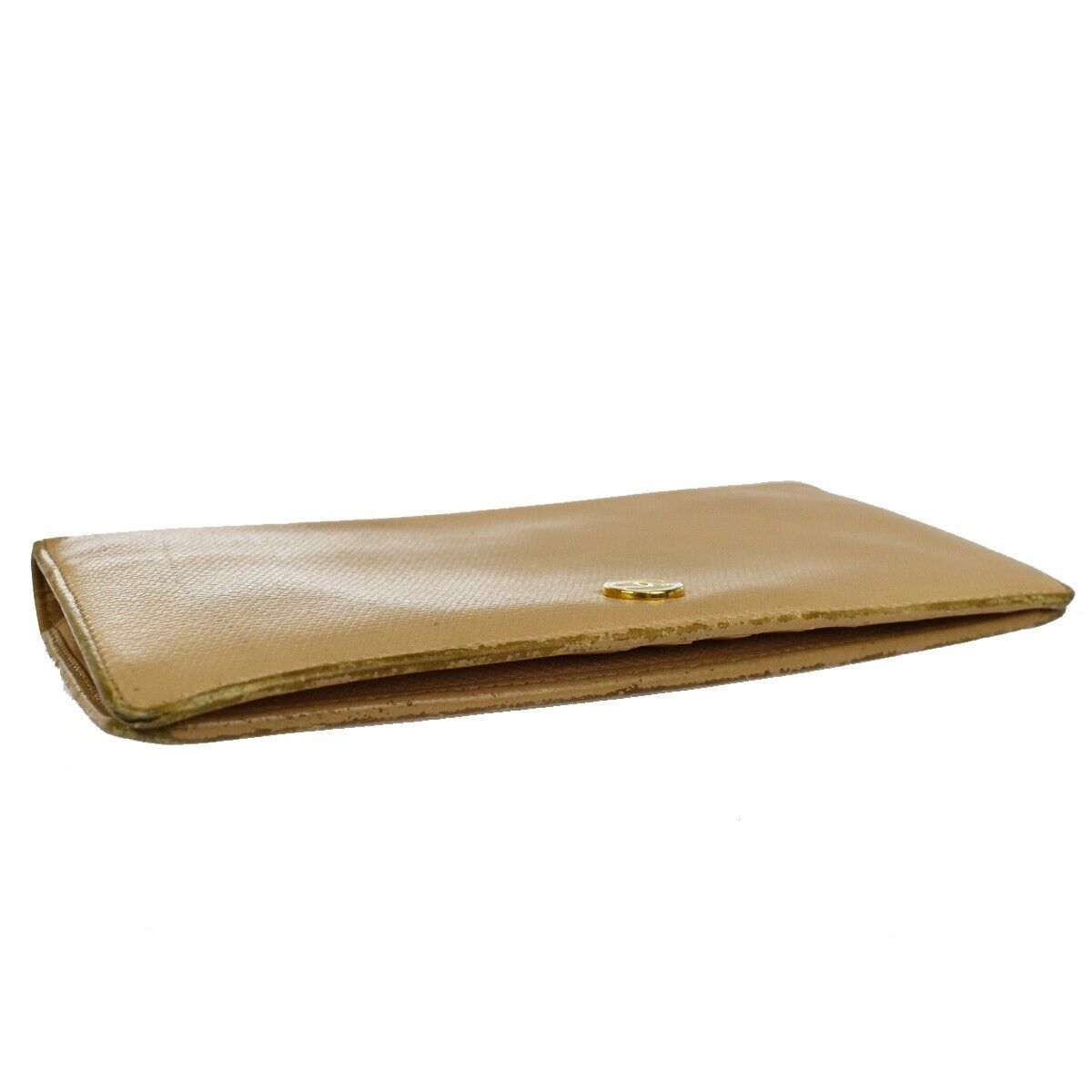 CHANEL CC Logo Long Bifold Wallet Purse Leather Beige Gold-Plated Italy 02GA651