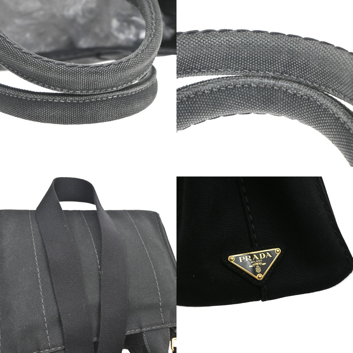 PRADA Logo Canapa 2Way Shoulder Hand Bag Canvas Leather Black GHW 77KB733