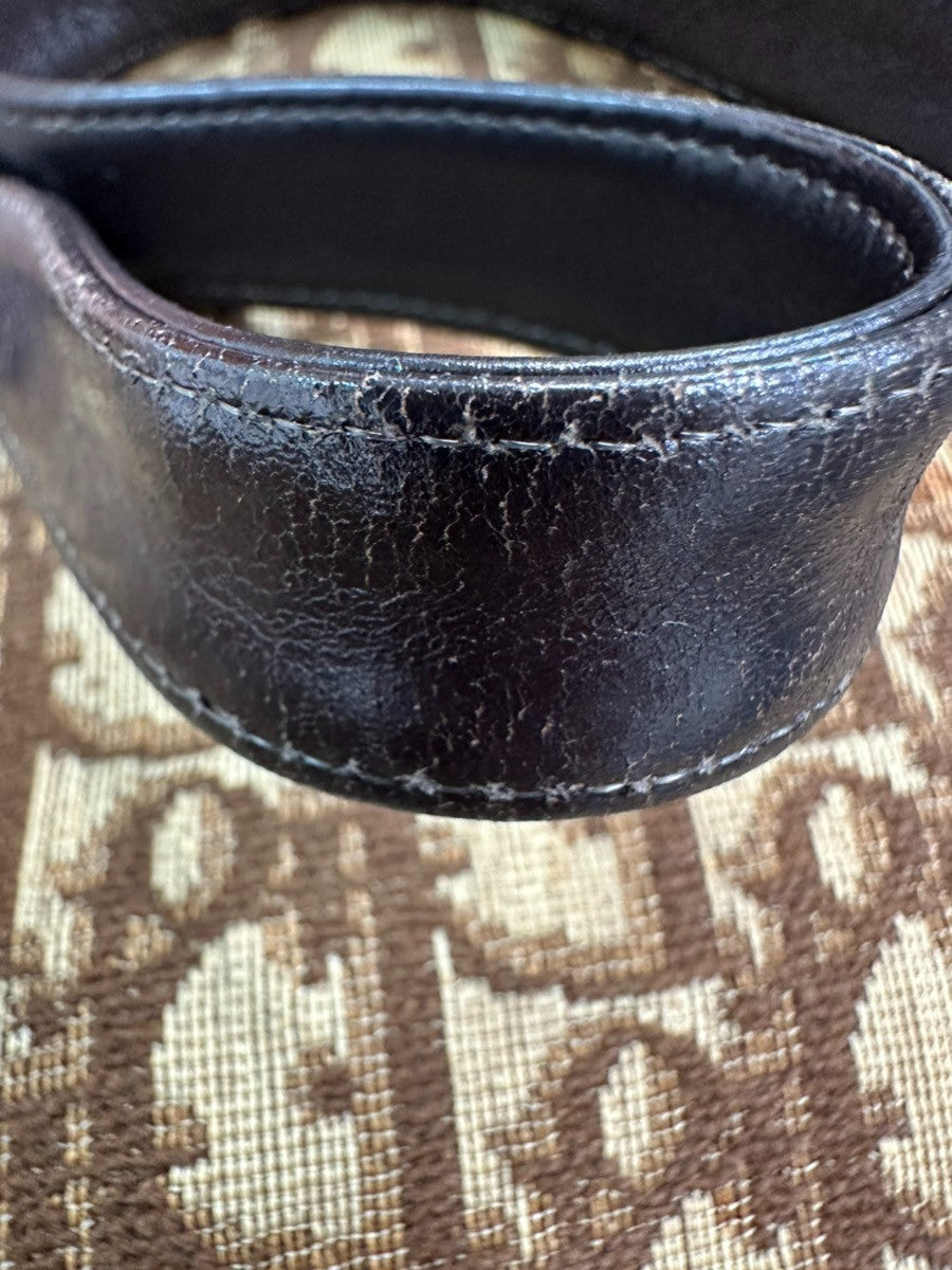 CHRISTIAN DIOR Logo Trotter Pattern Shoulder Bag Canvas Leather Brown 67CA905