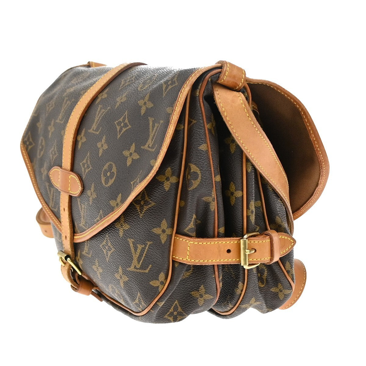 LOUIS VUITTON Logo Saumur 30 Shoulder Bag Monogram Leather Brown M42256 16EE245