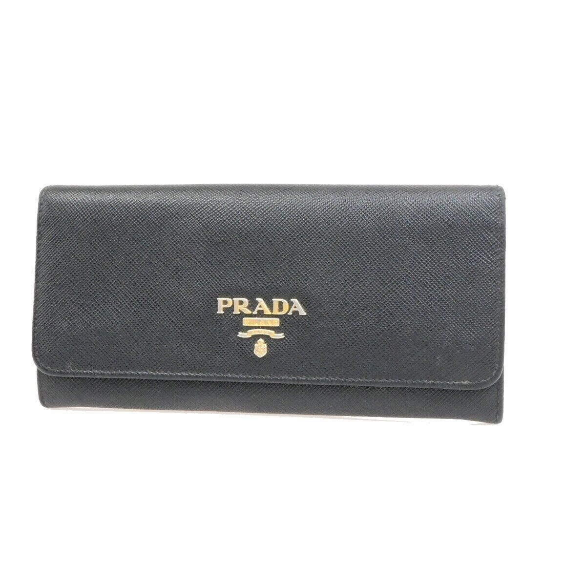 PRADA Logo Bifold Long Wallet Saffiano Leather Black GHW Italy 04ED935