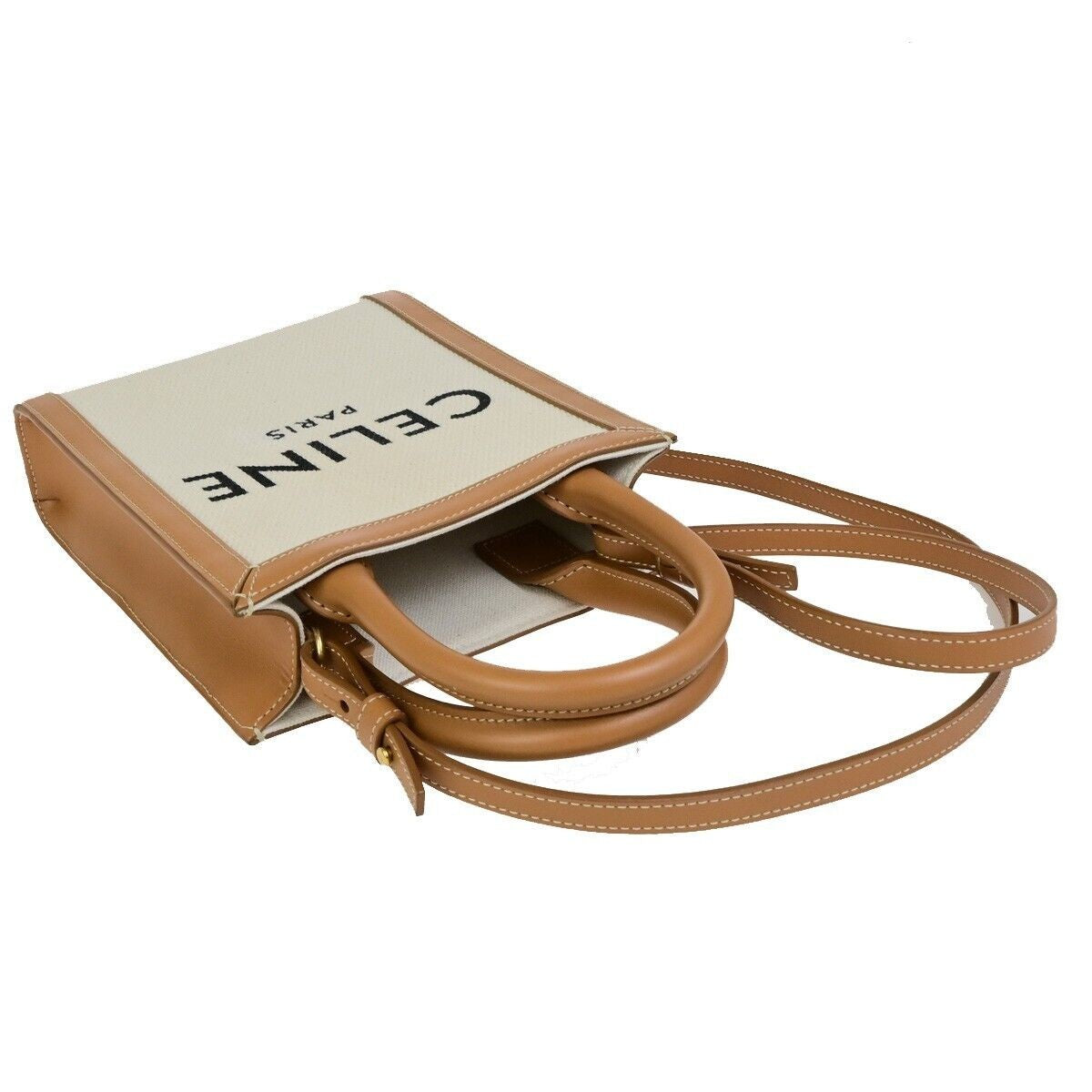 CELINE Logo Vertical Cabas 2Way Mini Hand Tote Bag Canvas Leather Brown 667RK836