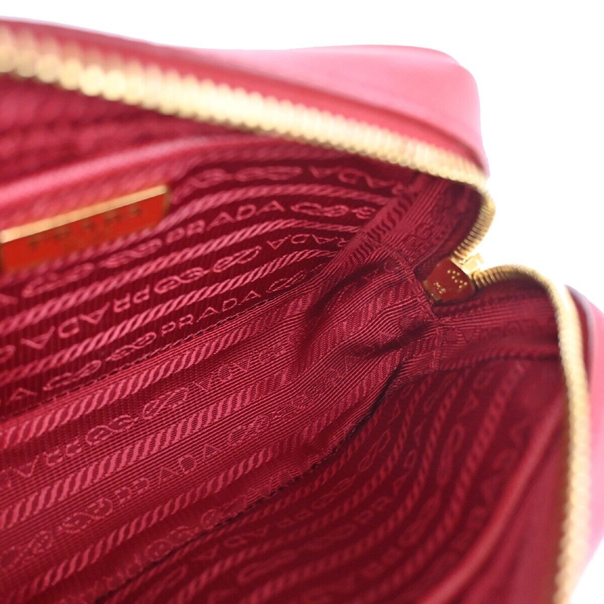 PRADA Saffiano Mini Crossbody Shoulder Bag Leather Red Fuoco Gold Italy 42RJ471