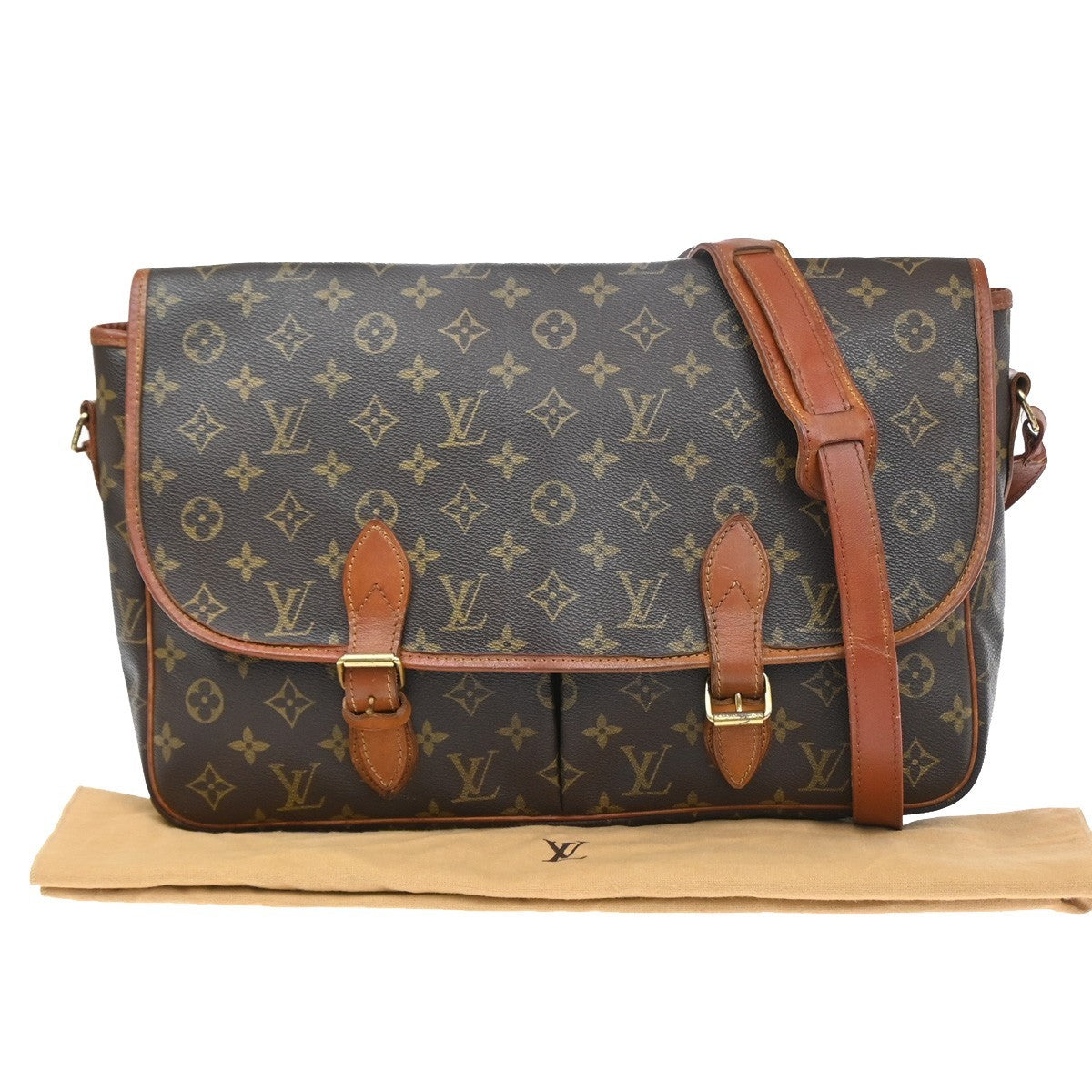 LOUIS VUITTON Gibeciere MM Shoulder Bag Monogram Leather Brown M42247 66SA102