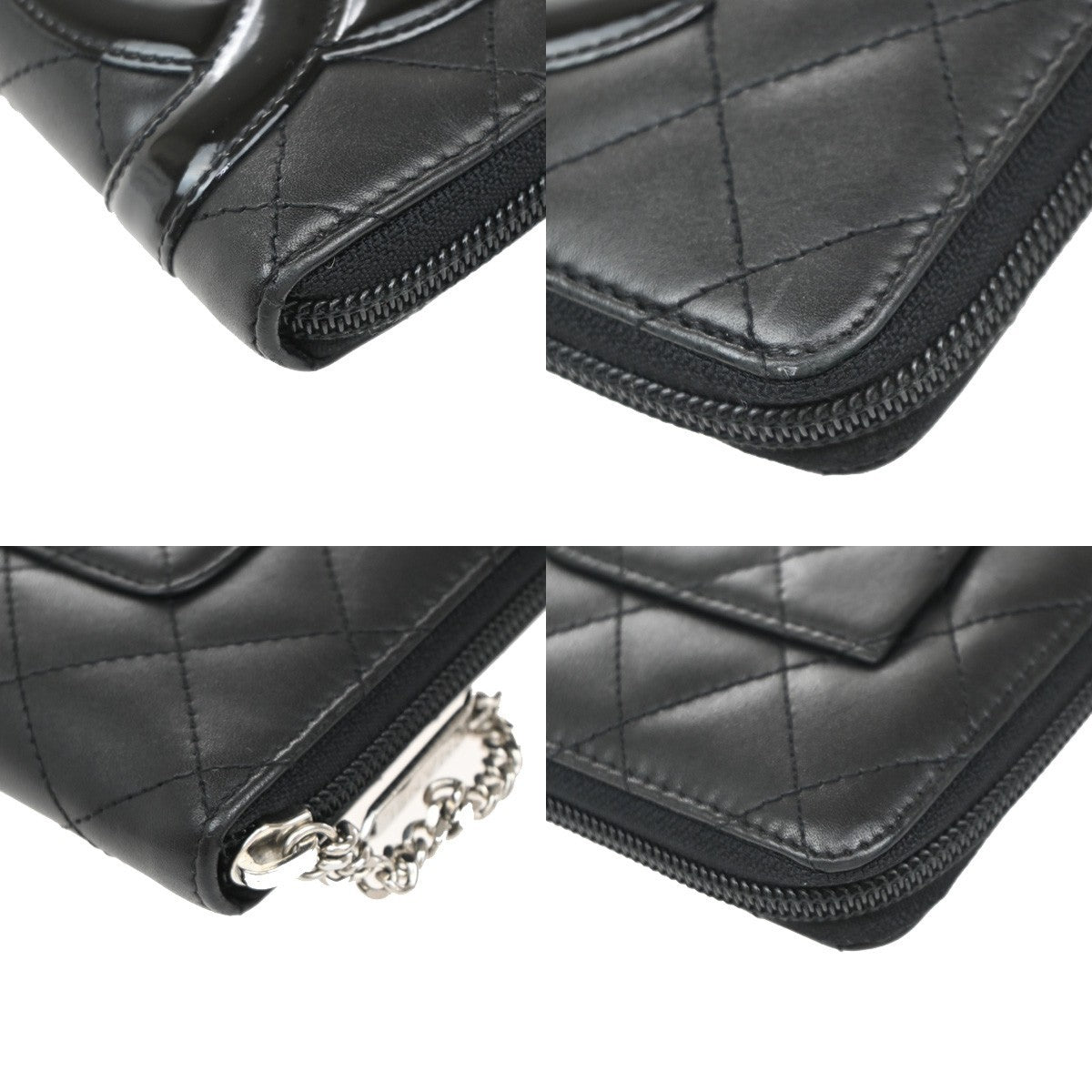 CHANEL CC Logo Cambon Long Bifold Wallet Patent Leather Black Pink Italy 16RF779