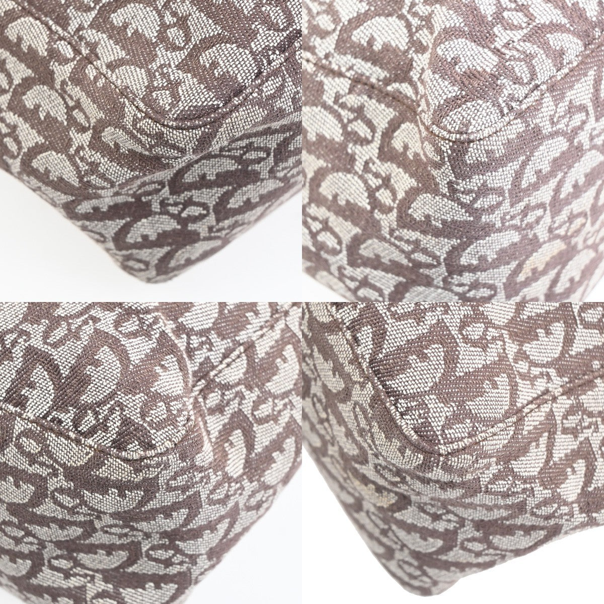 CHRISTIAN DIOR Logo Trotter Shoulder Bag Canvas Leather Beige Brown SHW 14TA622