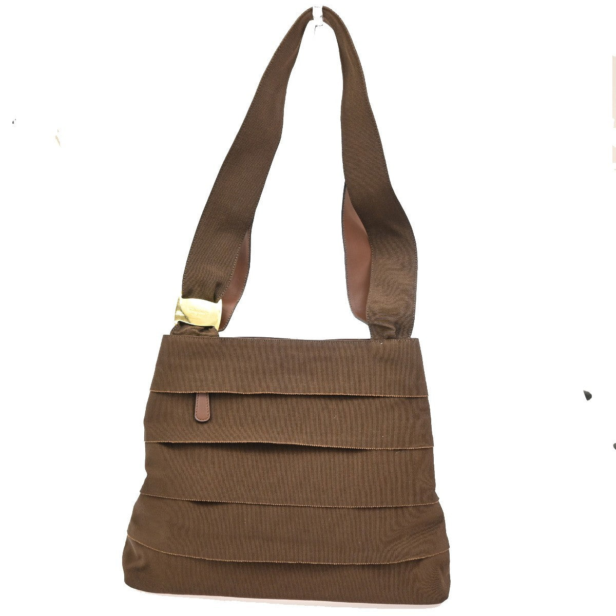SALVATORE FERRAGAMO Vara Shoulder Bag Canvas Leather Brown GHW Italy 02DA232