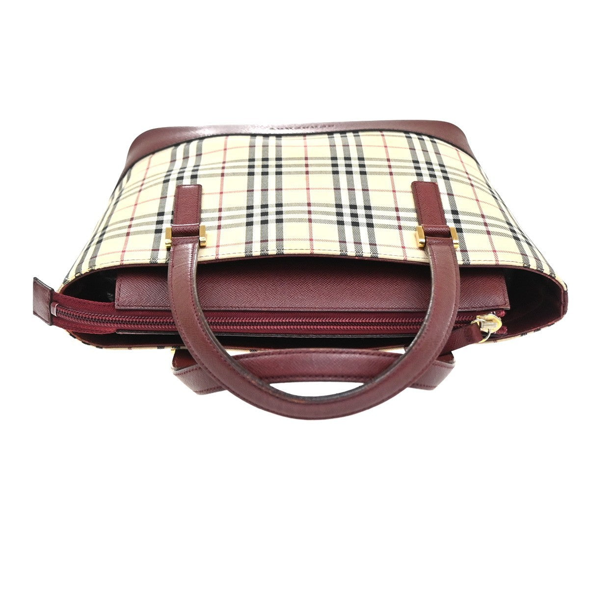 BURBERRY Nova Check Shoulder Hand Tote Bag Canvas Leather Beige Red GHW 32RL977