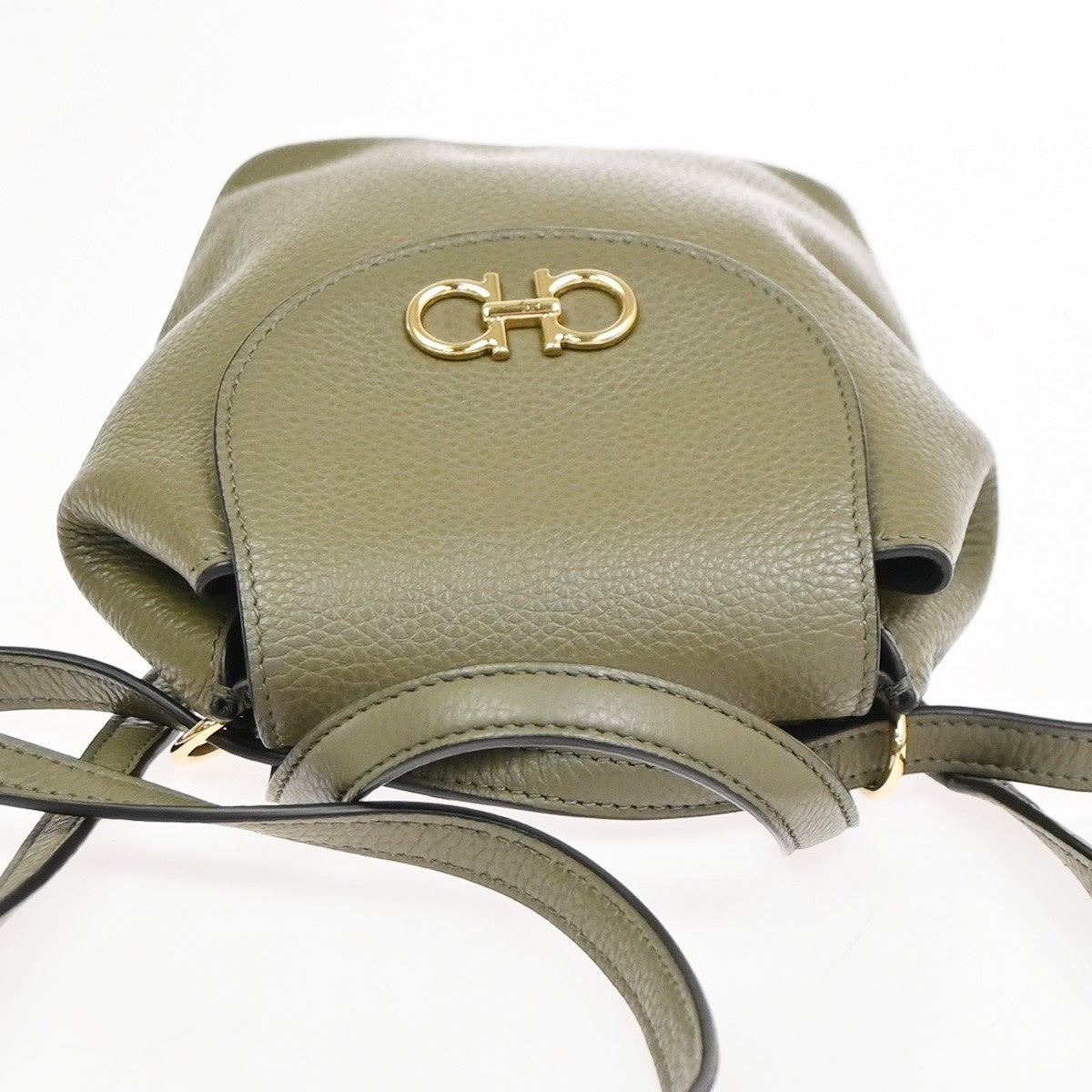 SALVATORE FERRAGAMO Gancini Backpack Bag Leather Green GHW Italy 86KD086