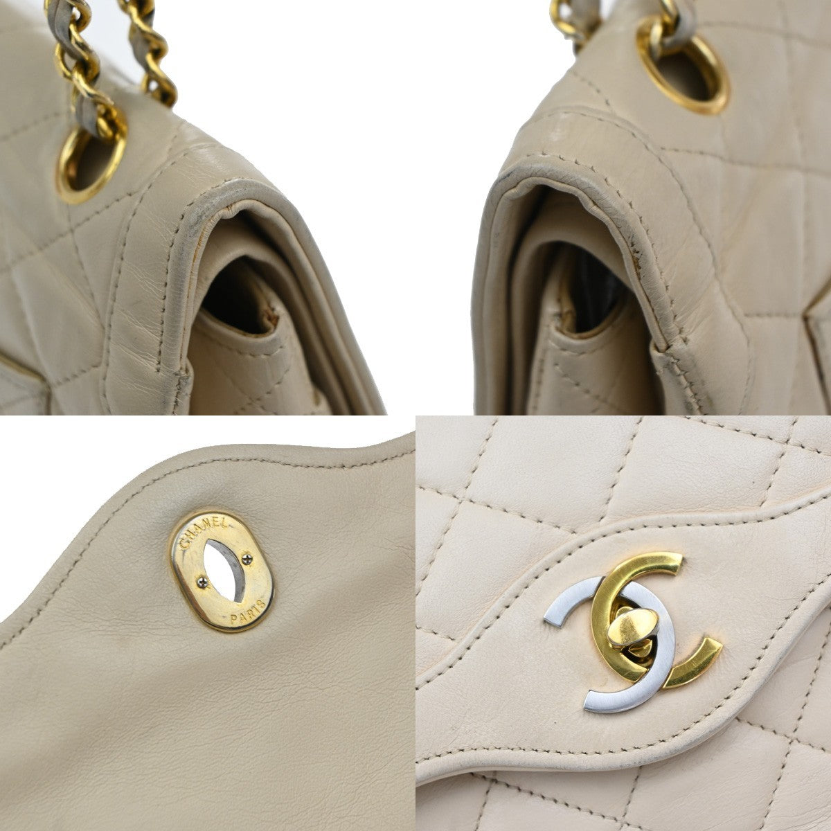 CHANEL CC Double Flap Paris Matelasse Chain Shoulder Bag Beige France 675RF822