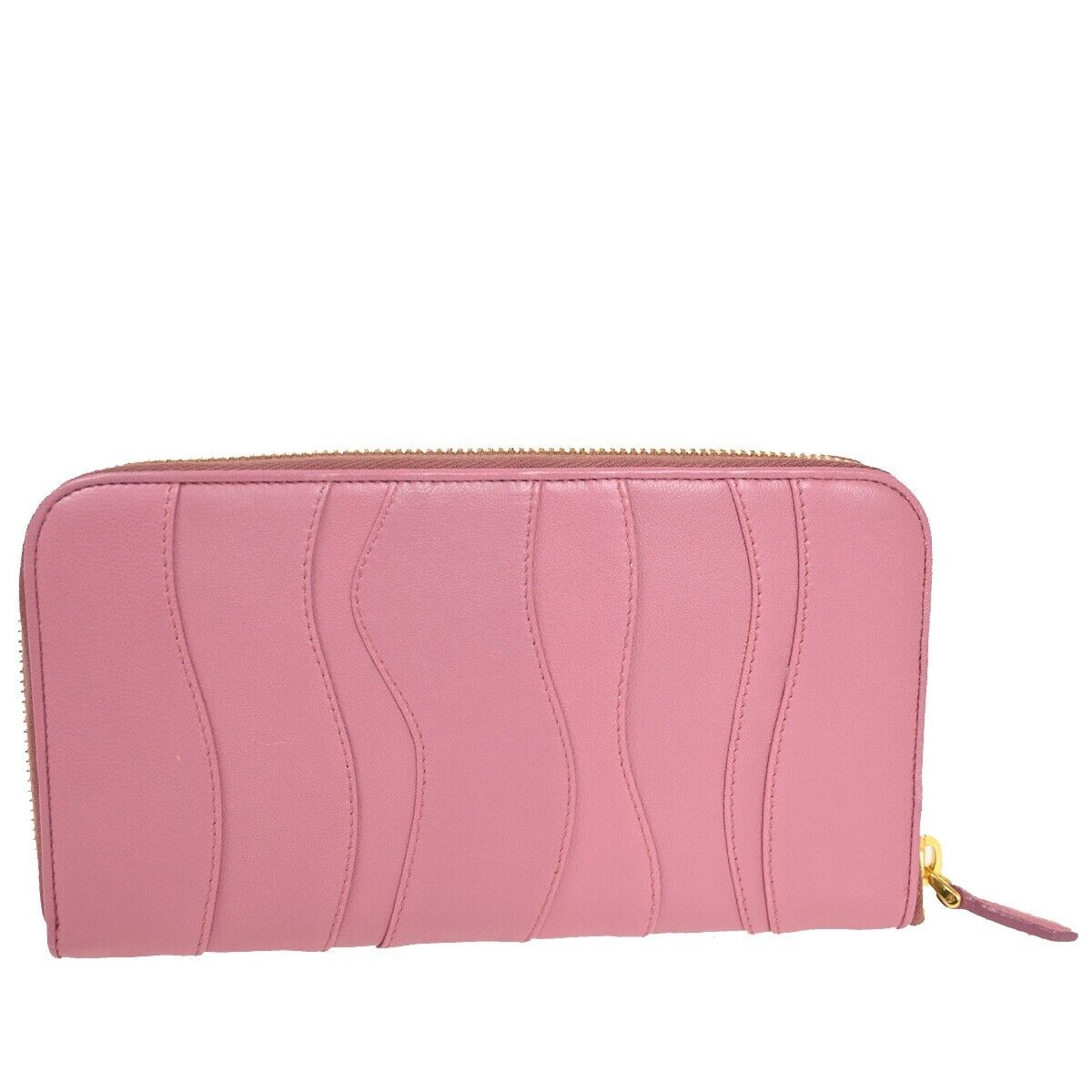 PRADA Logo Long Zip Wallet Nappa Stripes Leather Camelia Pink Gold Italy 82SH690