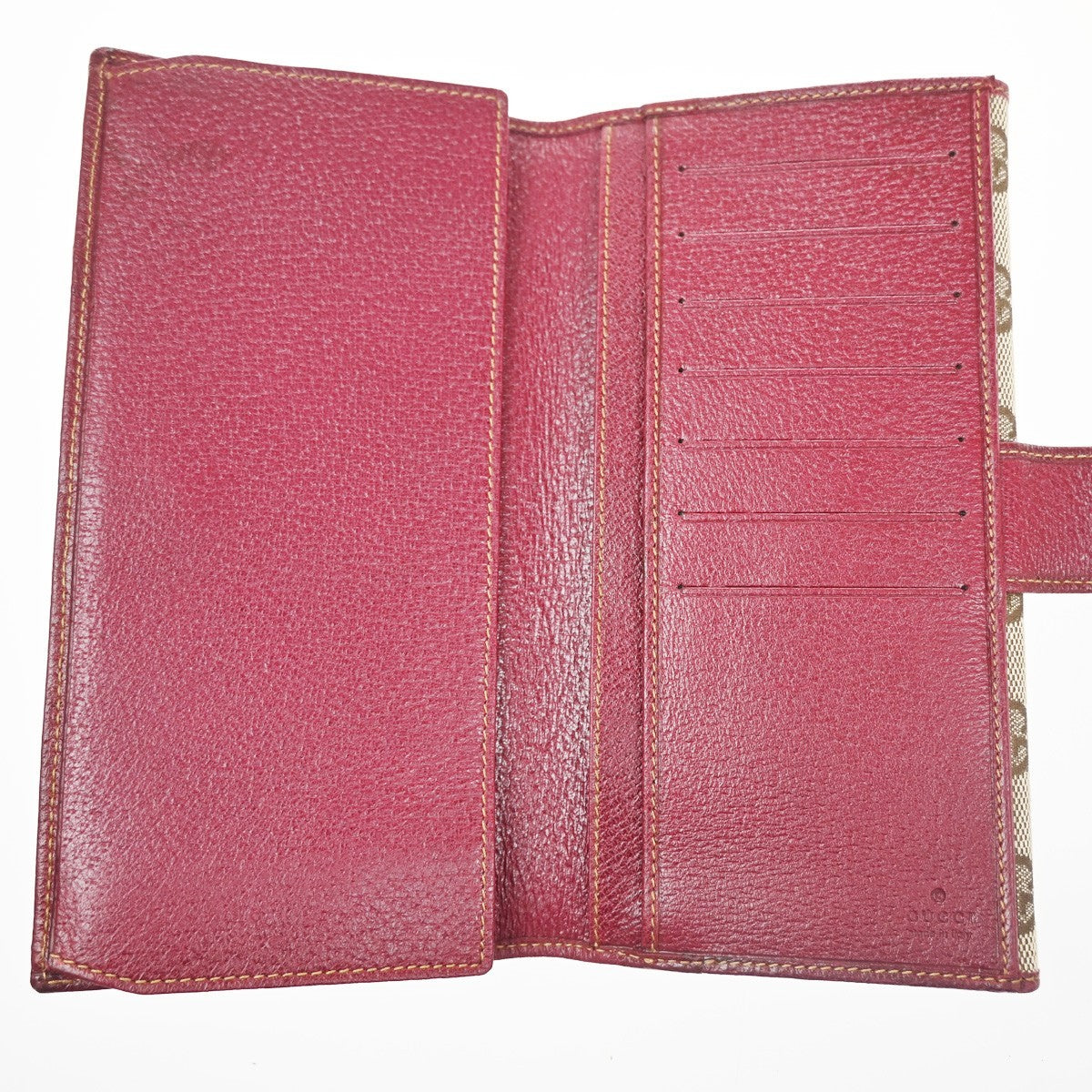 GUCCI GG Biifold Long Wallet Canvas Leather Red Beige SHW Italy 88KD057