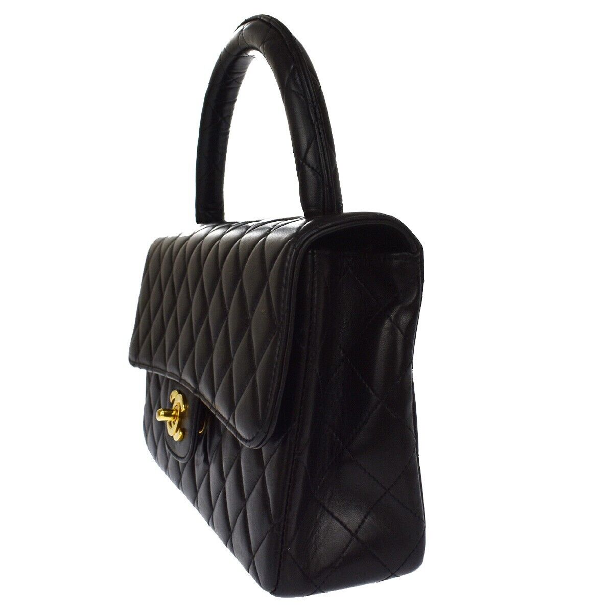 CHANEL CC Matelasse 25 Hand Bag Leather Black Gold France Vintage 759LC173