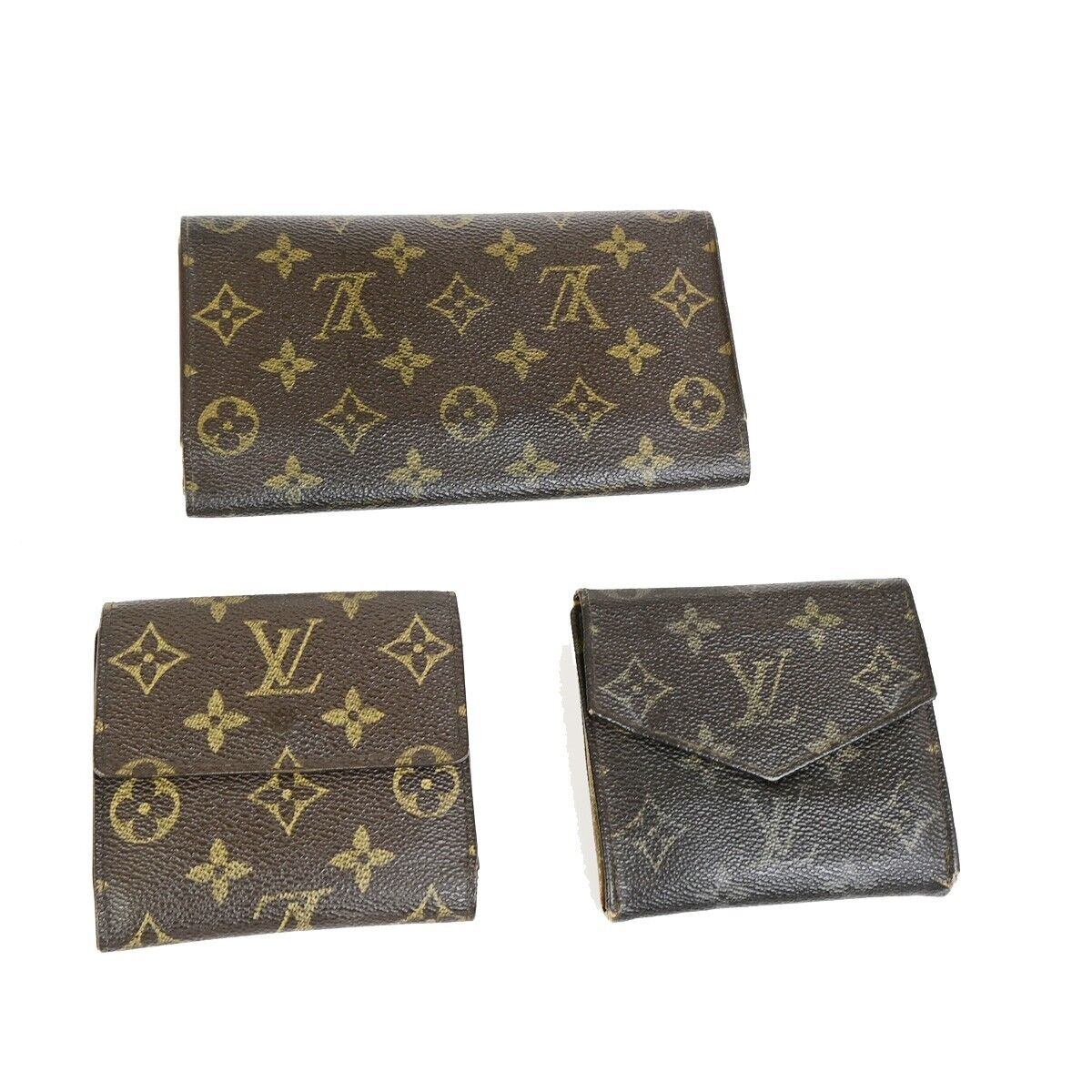 LOUIS VUITTON LV Logo 3 Set Bifold Wallet Purse Monogram Leather Brown 04EC888