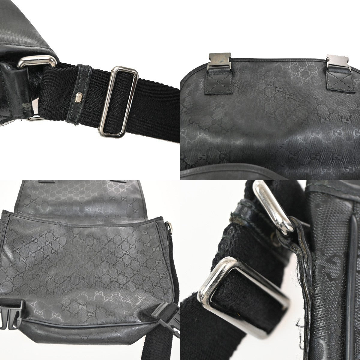 GUCCI Logo GG Pattern Imprime Shoulder Bag PVC Leather Black SHW Italy 34KC635