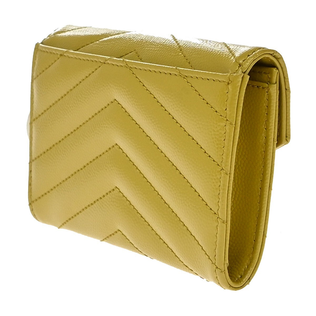 SAINT LAURENT YSL Logo Compact Bifold Wallet Leather Yellow GHW 85RF304