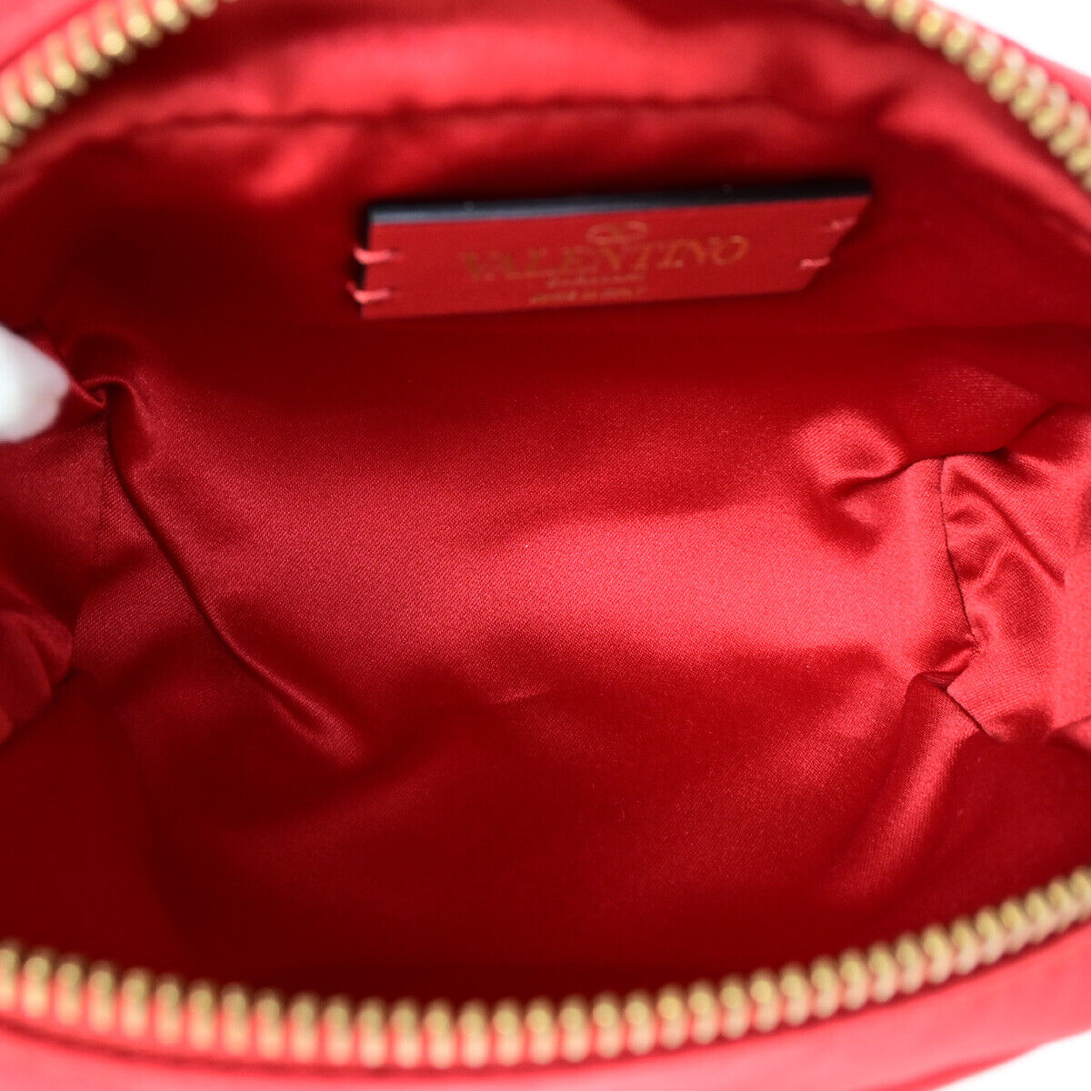 VALENTINO GARAVANI Logo Cosmetic Pouch Nylon Leather Red GHW Italy 09YF133