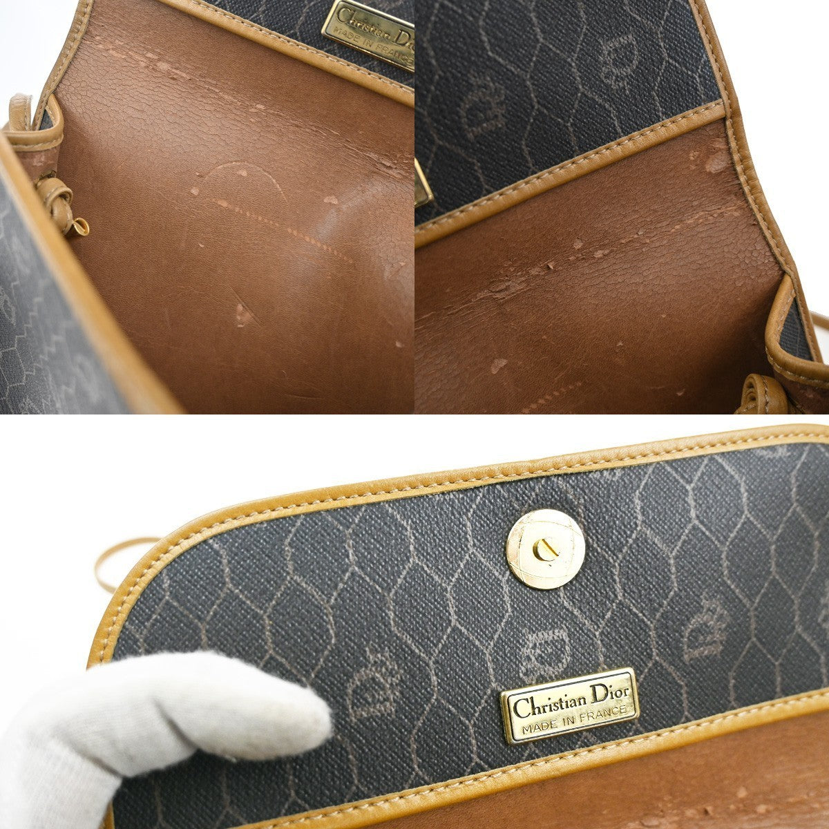 CHRISTIAN DIOR Logo Honeycomb Mini Shoulder Bag PVC Leather BLack GHW 61CA697
