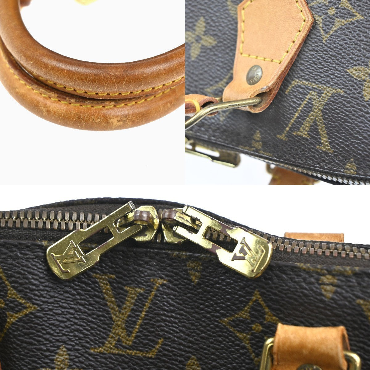LOUIS VUITTON LV Logo Alma Hand Bag Monogram Leather Brown France M51130 32KC515
