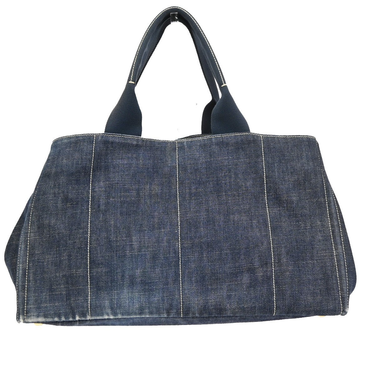 PRADA MILANO Logo Canapa Tote Handbag Denim Canvas Navy Blue GHW 35KC889
