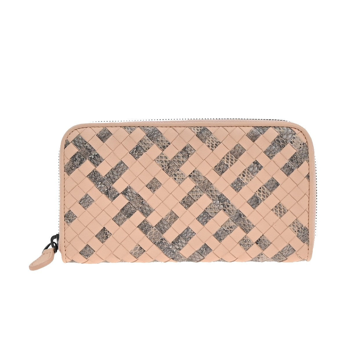BOTTEGA VENETA Intrecciato Zip Around Long Wallet Embossing Leather Pink 33RF621