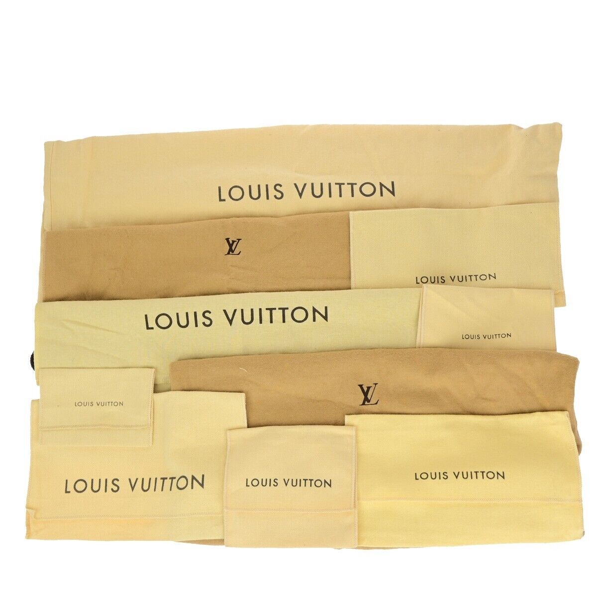 LOUIS VUITTON Logo 10 Set Dust Bag Drawstring Canvas Cotton Beige Brown 02EB533