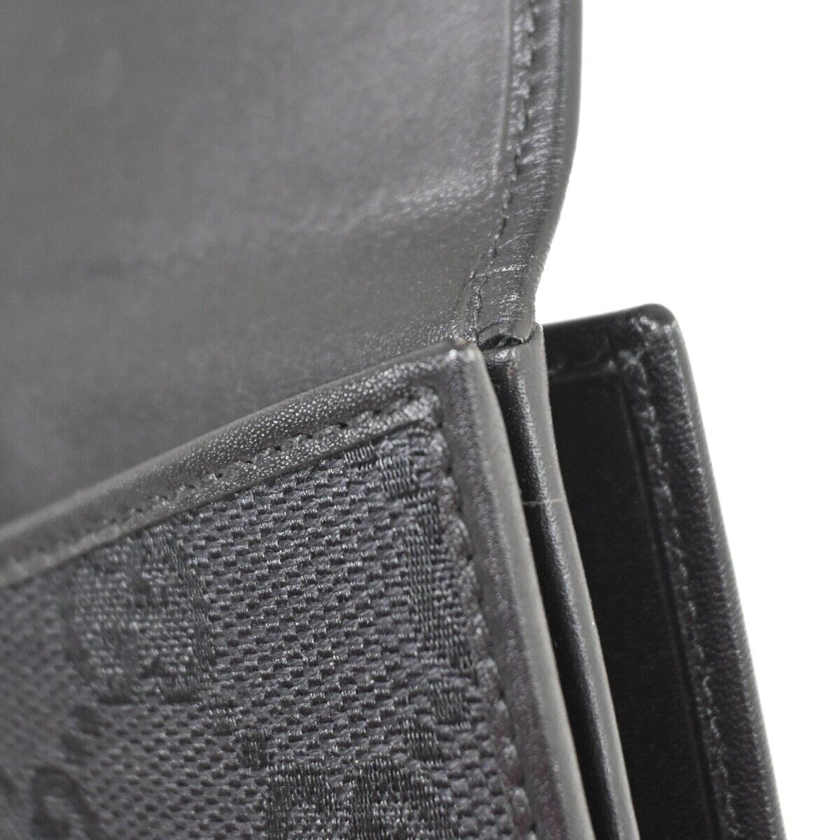 GUCCI Logo GG Pattern Bifold Wallet Canvas Leather Black SHW Italy 35YD865