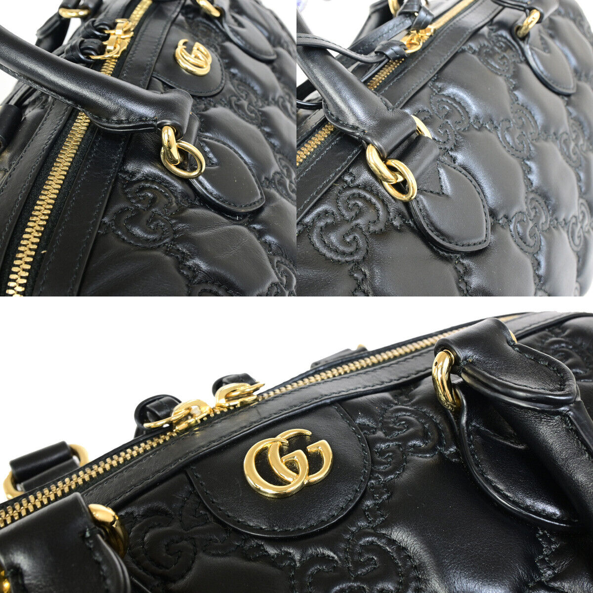 GUCCI Logo GG Matelasse 2Way Travel Shoulder Hand Bag Leather Black GHW 332RK358