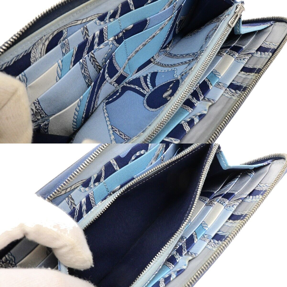 HERMES Logo Azap Zip Around Long Wallet Silk Epsom Leather Navy Blue SHW 37ED890