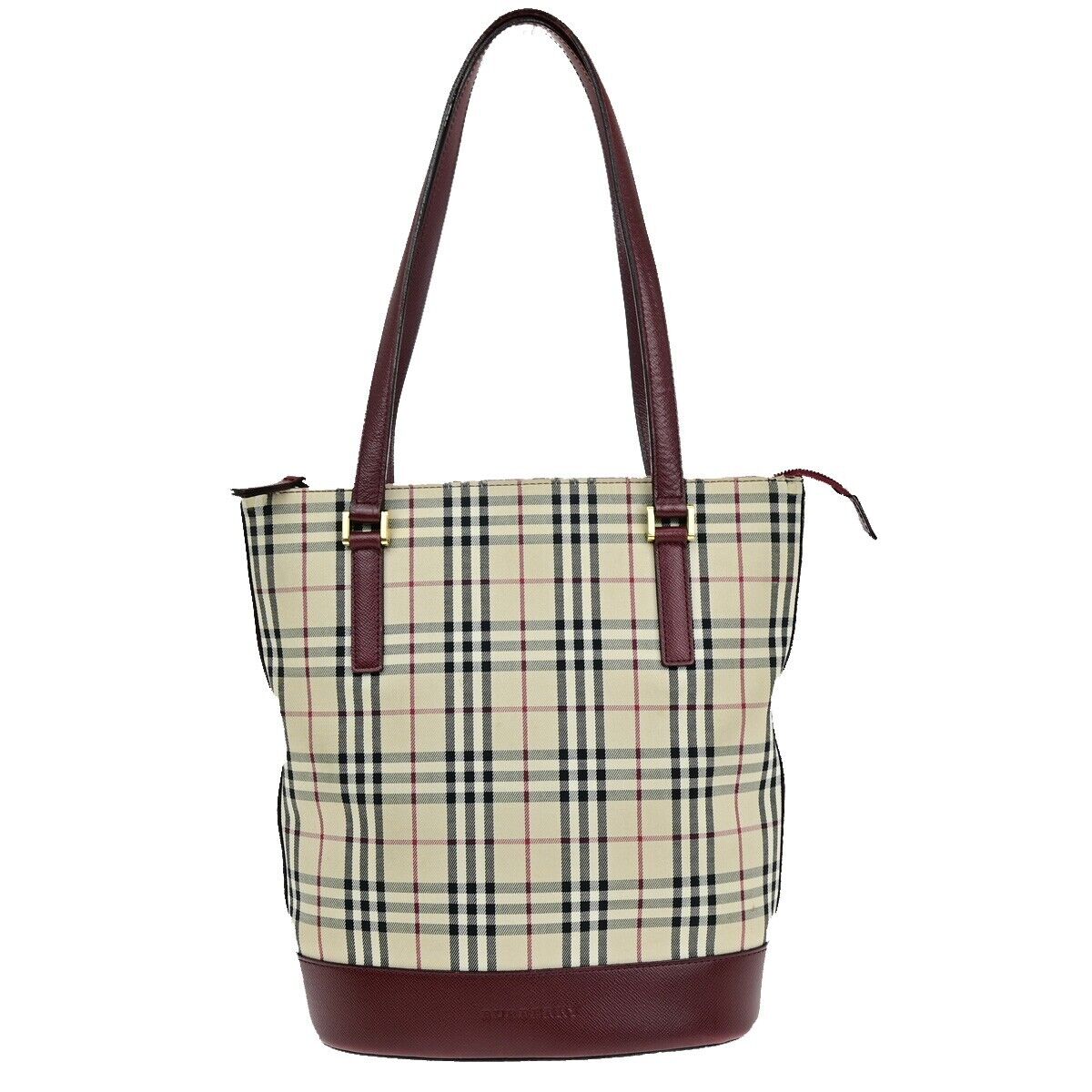 BURBERRY Logo Nova Check Shoulder Bag Canvas Leather Beige Bordeaux 60KA218