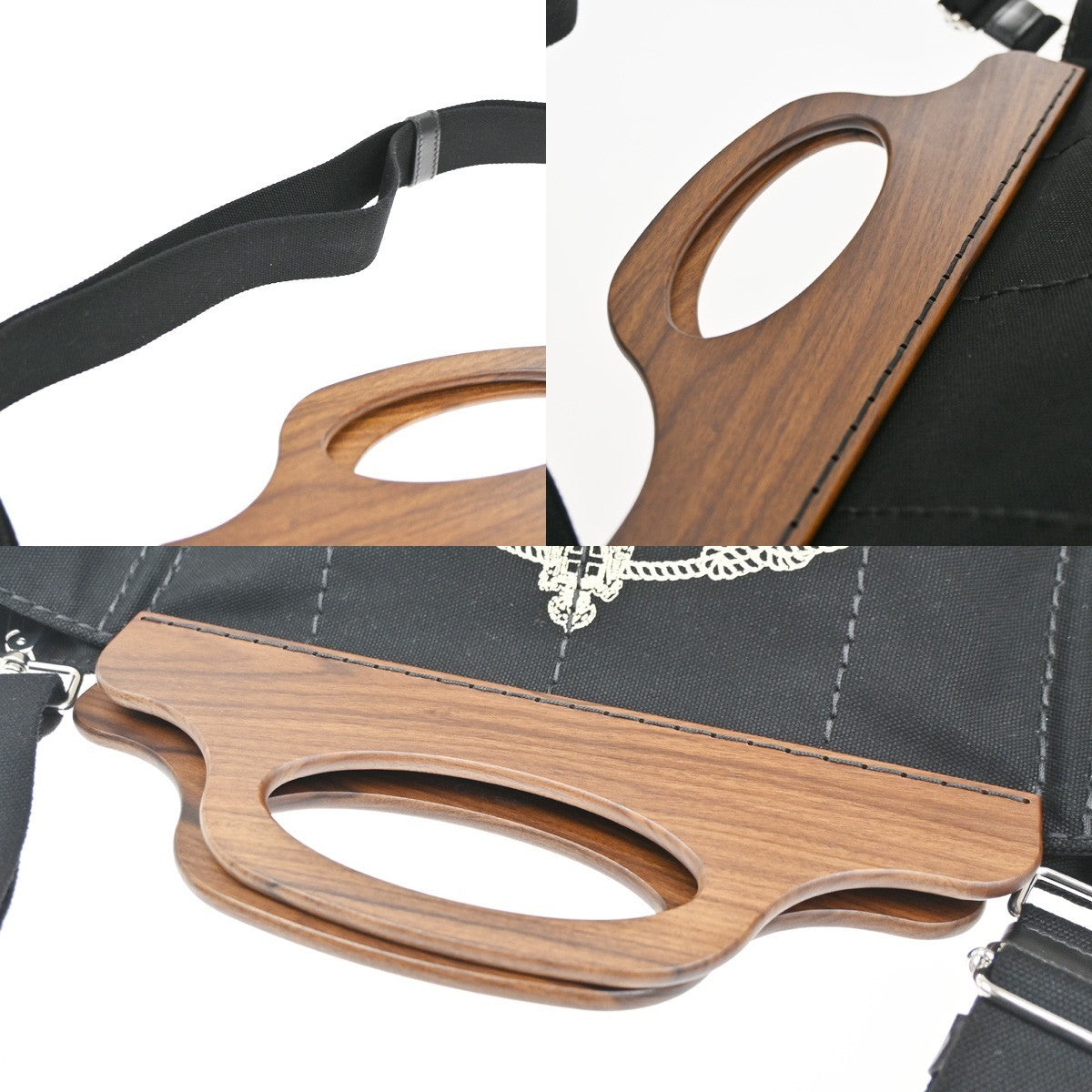 PRADA Milano Logo CANAPA 2Way Tote Hand Bag Canvas Wood Black Italy 50RL769