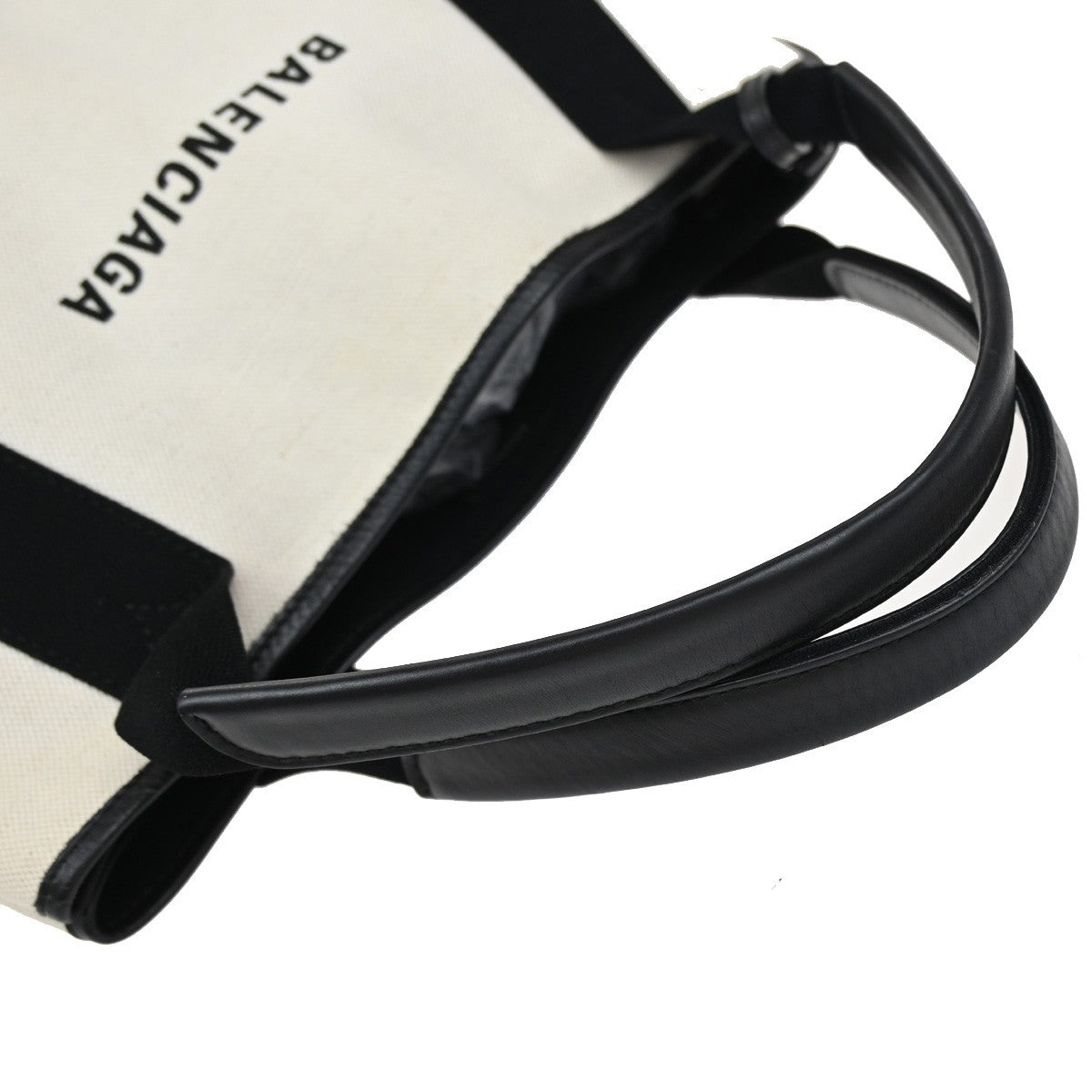 BALENCIAGA Logo Navy Cabas S Hand Tote Bag Canvas Leather Black White 34EF266