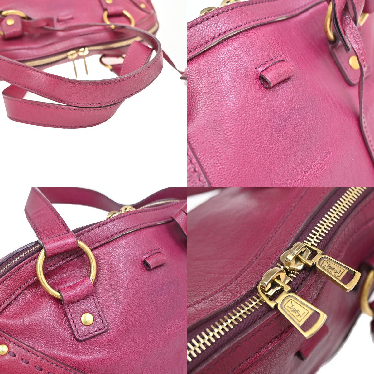 YVES SAINT LAURENT Logo Muse Shoulder Bag Leather Pink GHW Italy 33YH641