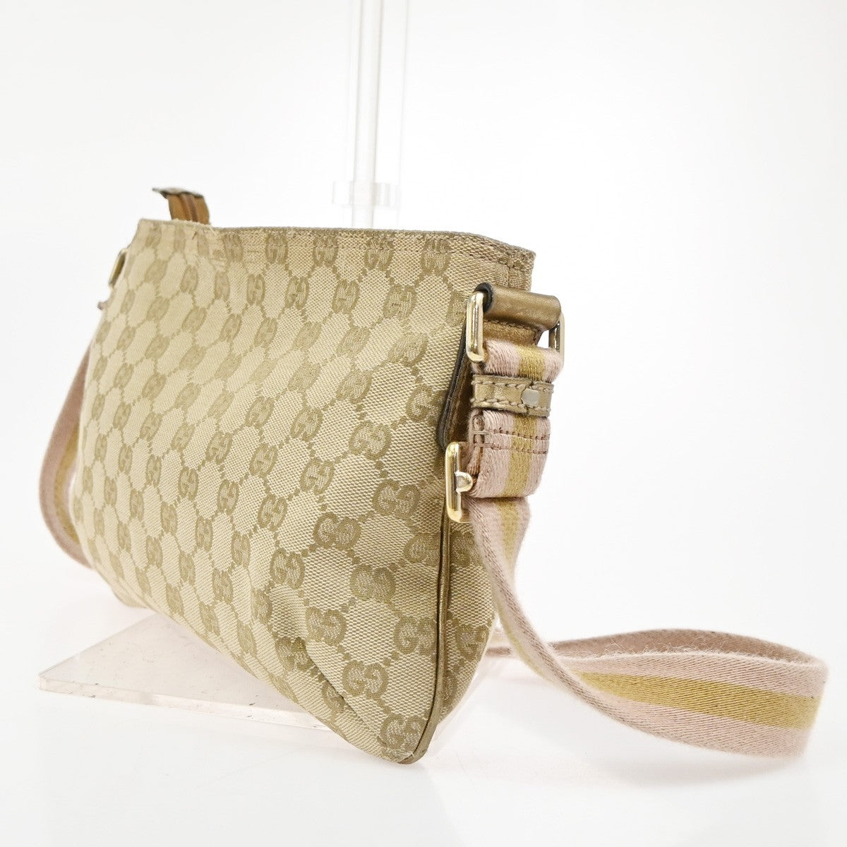 GUCCI Logo GG Pattern Crossbody Shoulder Bag Canvas Leather Beige GHW 67TA694