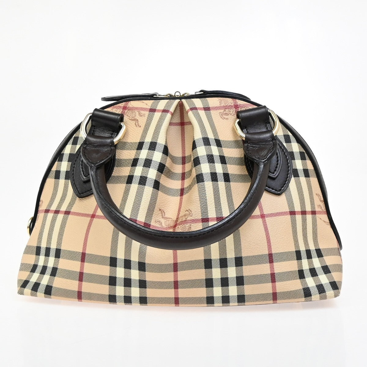 BURBERRY Logo Nova Hand Bag  Check PVC Leather Brown GHW 87RF419