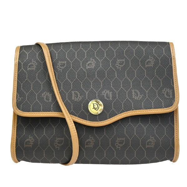 CHRISTIAN DIOR Honeycomb Shoulder Bag PVC Leather Brown Gray GHW 31CB033