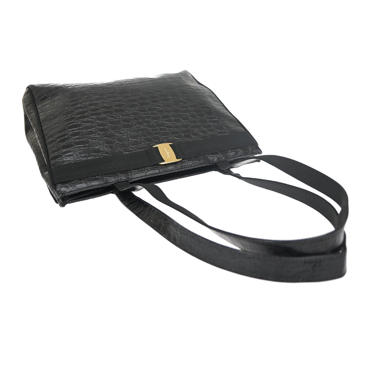 SALVATORE FERRAGAMO Vara Shoulder Bag Embossing Leather Black Italy 68FA018