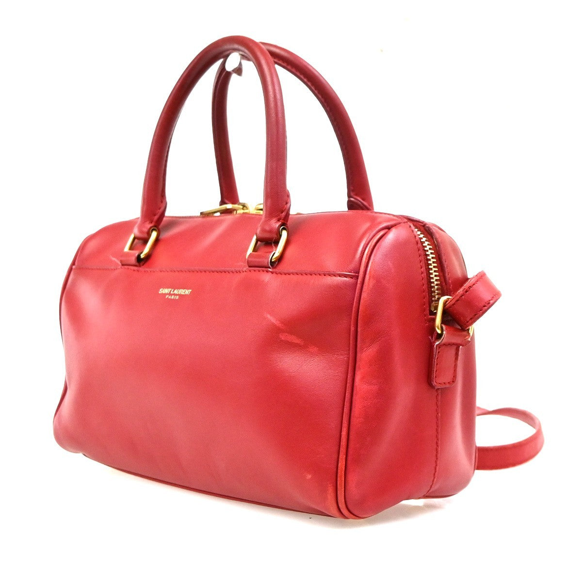 SAINT LAURENT Baby Duffle 2way Shoulder Hand Bag Leather Red GHW Italy 86KD179