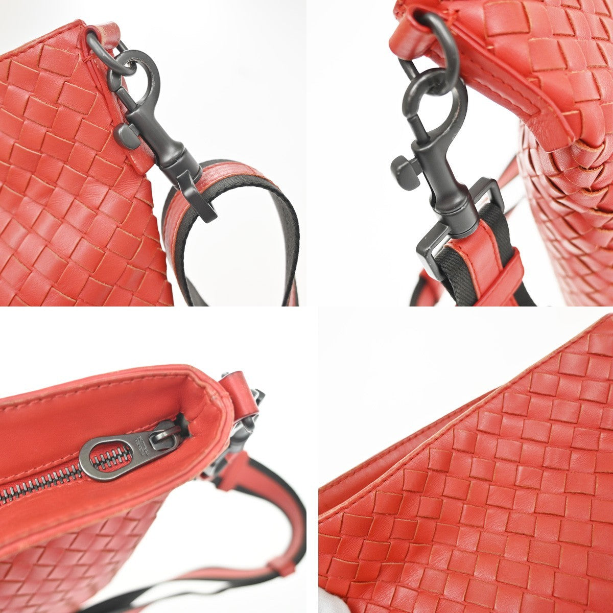BOTTEGA VENETA Logo Intrecciato Crossbody Shoulder Bag Leather Red Italy 79KD210