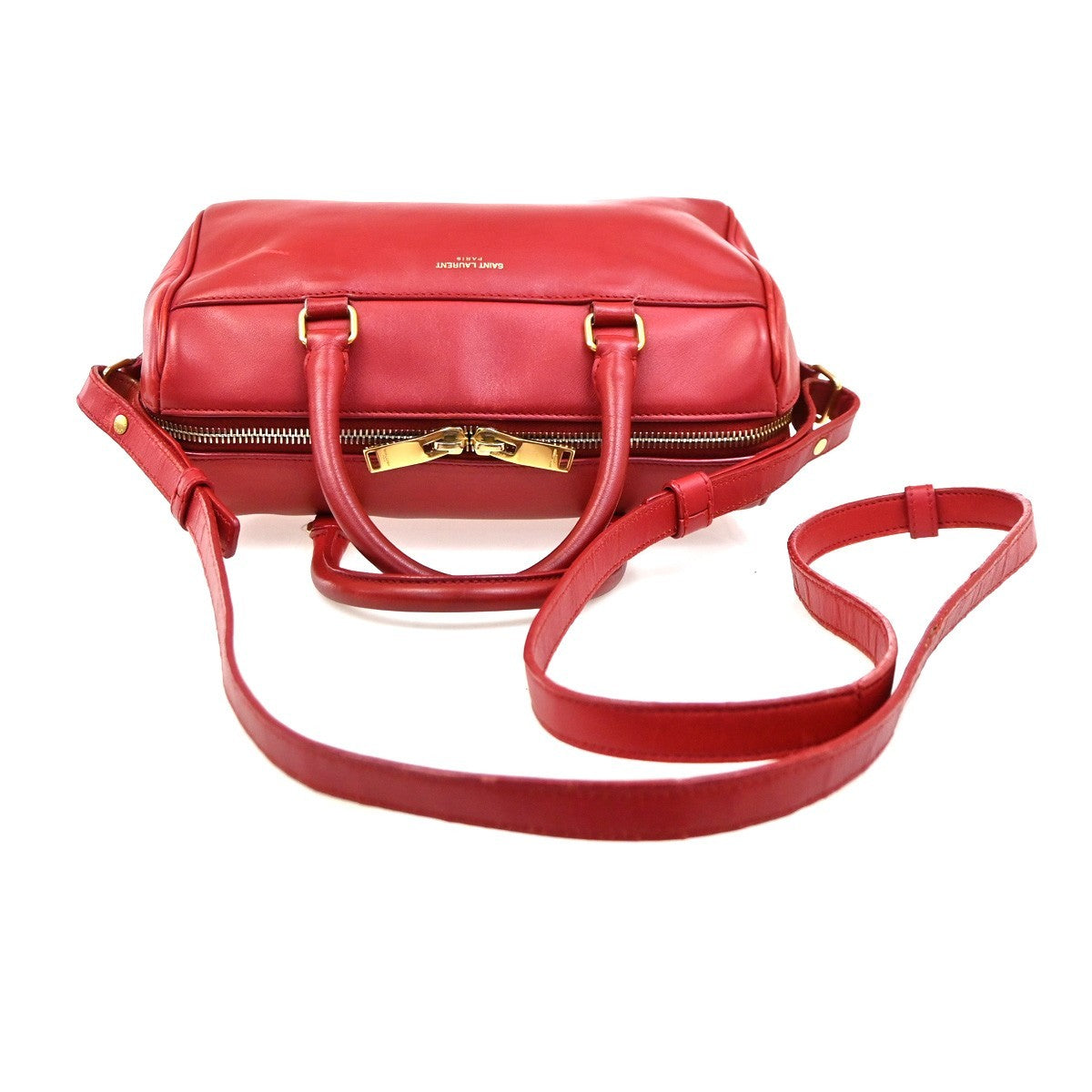 SAINT LAURENT Baby Duffle 2way Shoulder Hand Bag Leather Red GHW Italy 86KD179