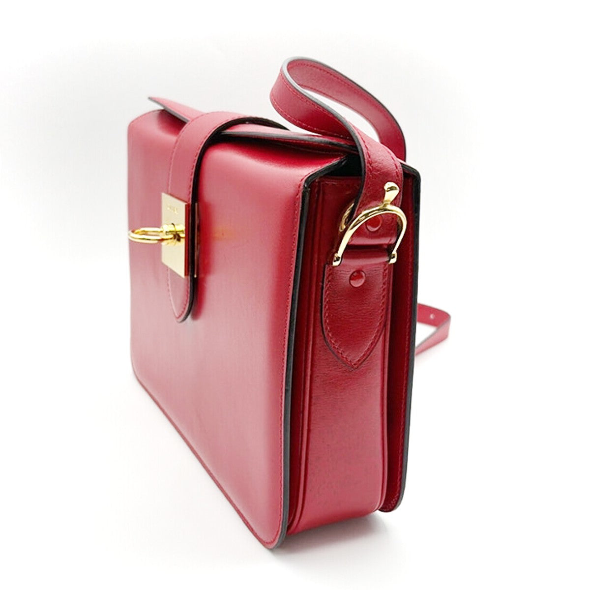 CELINE Logo Crossbody Shoulder Hand Bag Leather Red GHW France 38YJ284