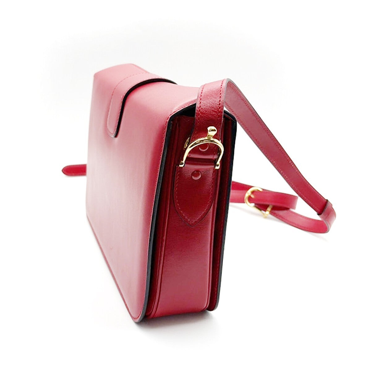 CELINE Logo Crossbody Shoulder Hand Bag Leather Red GHW France 38YJ284