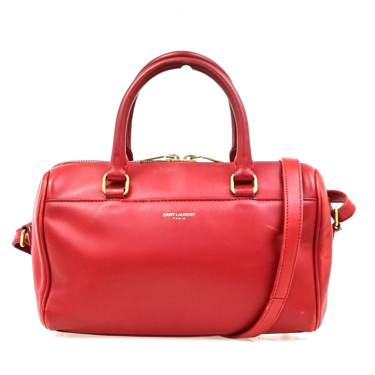 SAINT LAURENT Baby Duffle 2way Shoulder Hand Bag Leather Red GHW Italy 86KD179