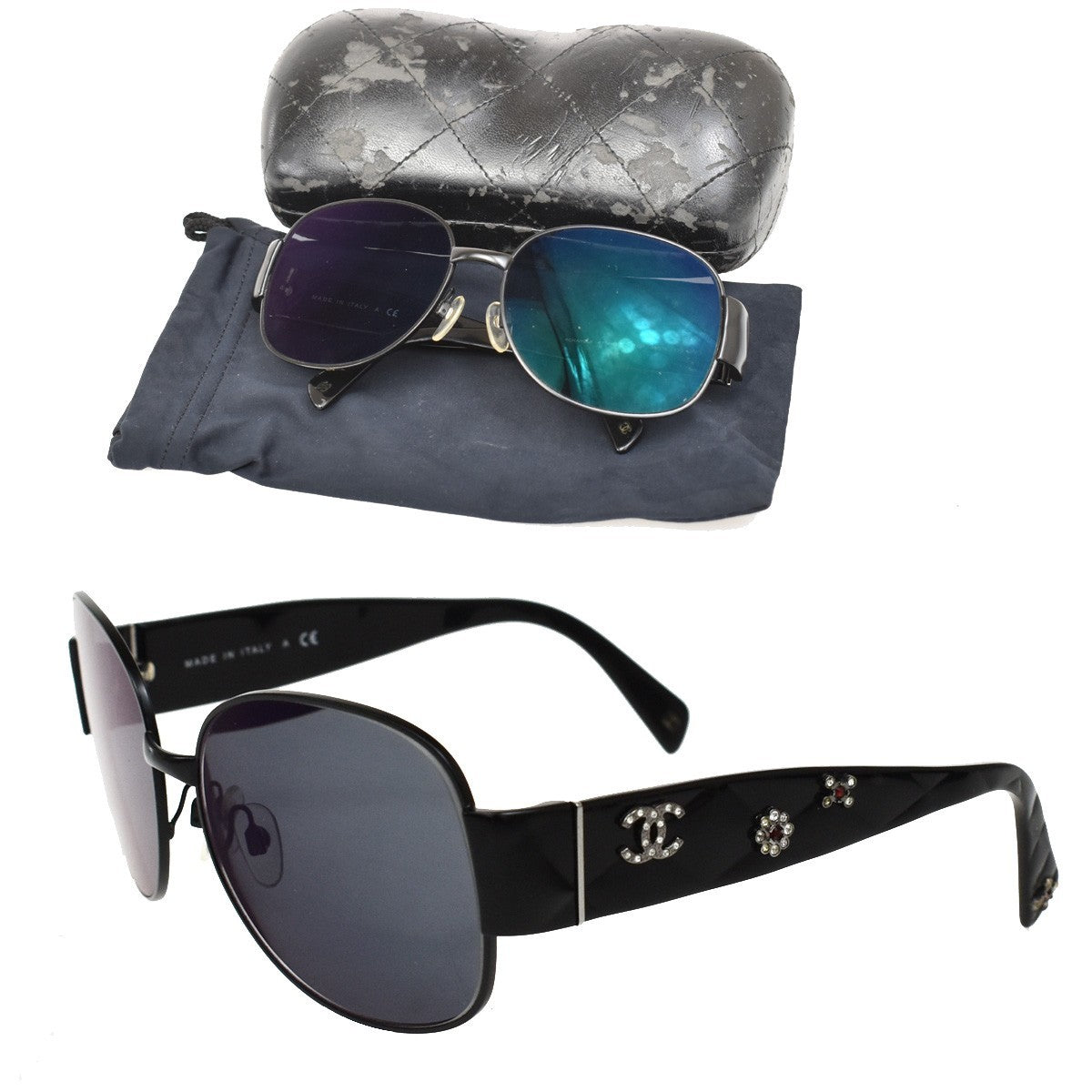 CHANEL CC Logo Sunglasses Eye Wear Rhinestone Plastic Black 4174-B 05RL311