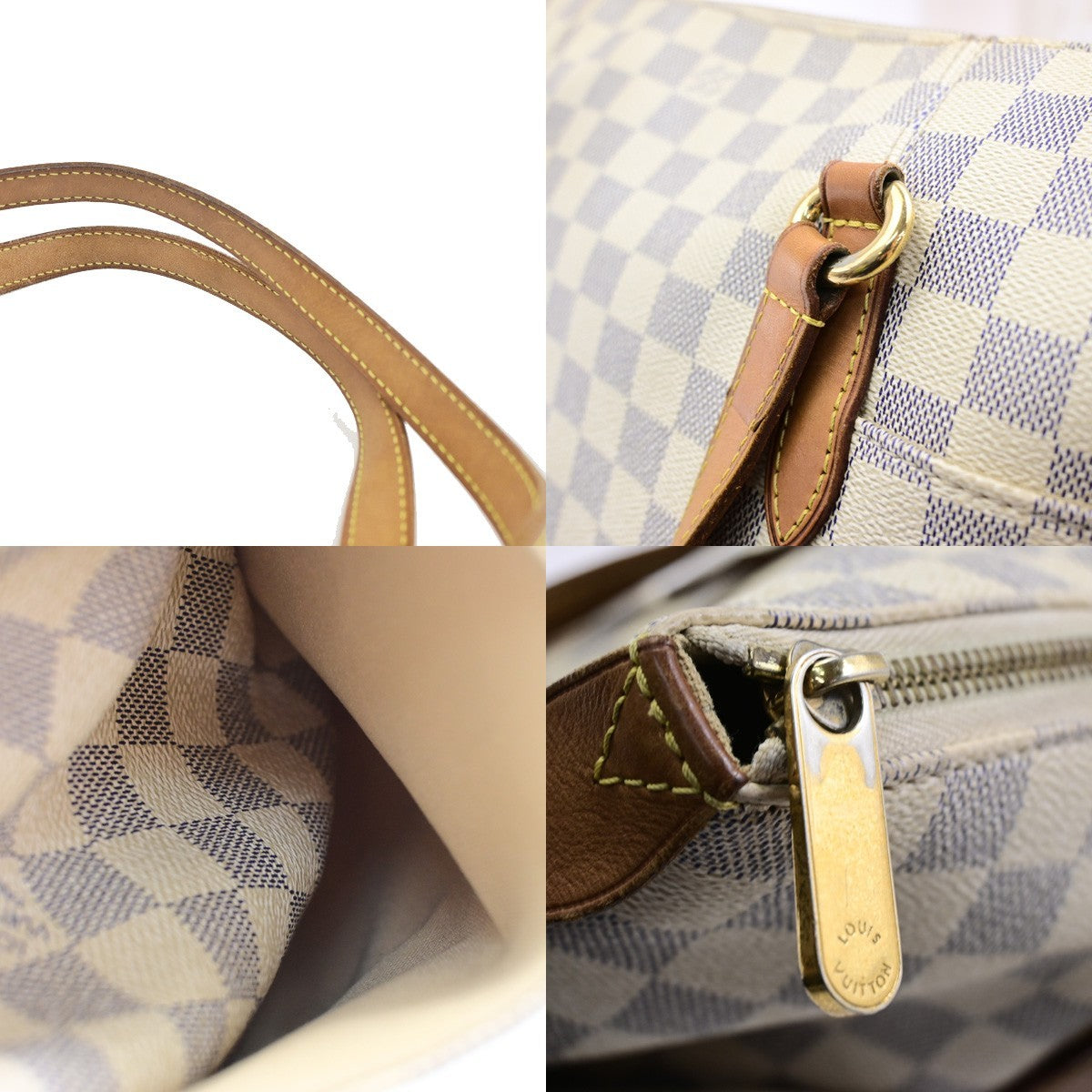LOUIS VUITTON Totally MM Shoulder Bag Damier Azur Leather White N51262 10KD167