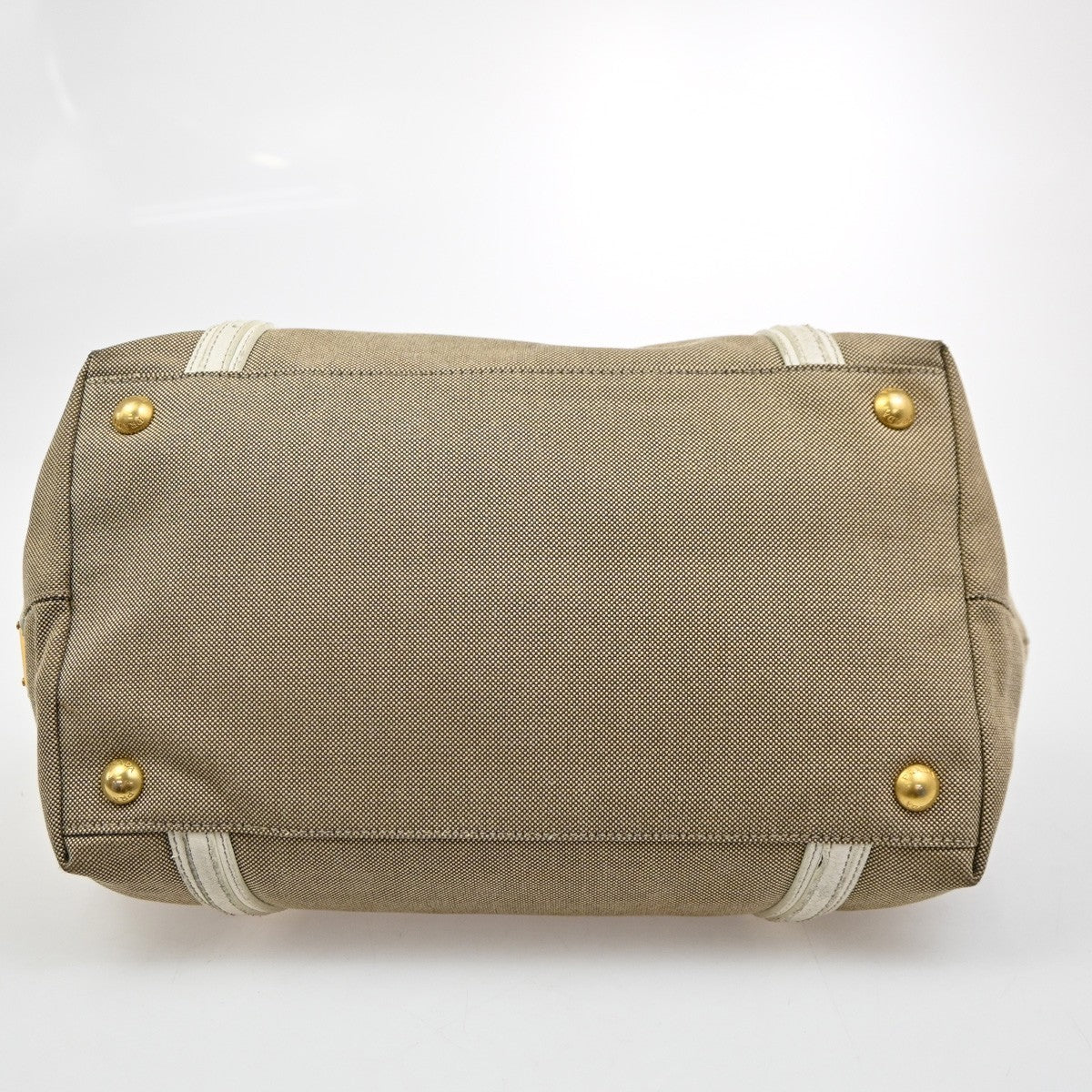 PRADA Jacquard 2way Shoulder Hand Bag Canvas Leather Beige White Italy 65KD221