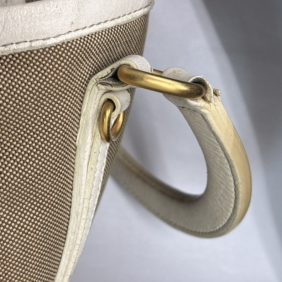 PRADA Jacquard 2way Shoulder Hand Bag Canvas Leather Beige White Italy 65KD221