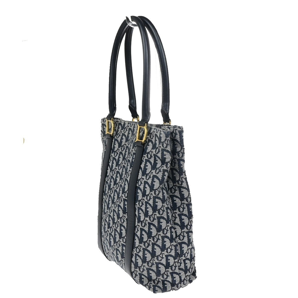 CHRISTIAN DIOR Logo Trotter Pattern Shoulder Bag Canvas Leather Blue GHW 18RL057