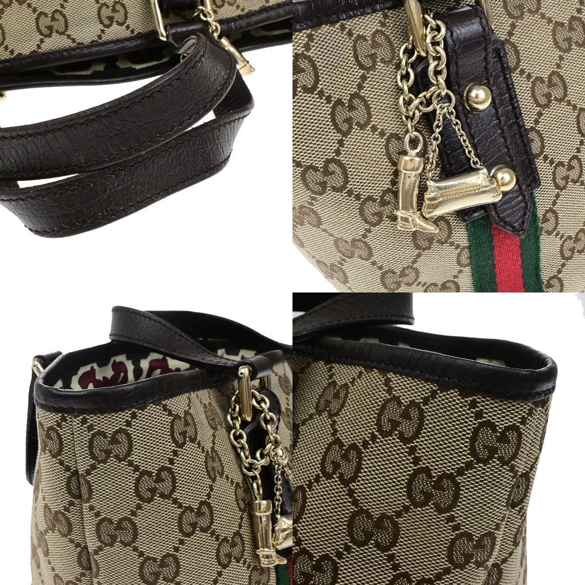 GUCCI Logo Sherry GG Pattern Hand Bag Canvas Leather Brown Italy 85YH035