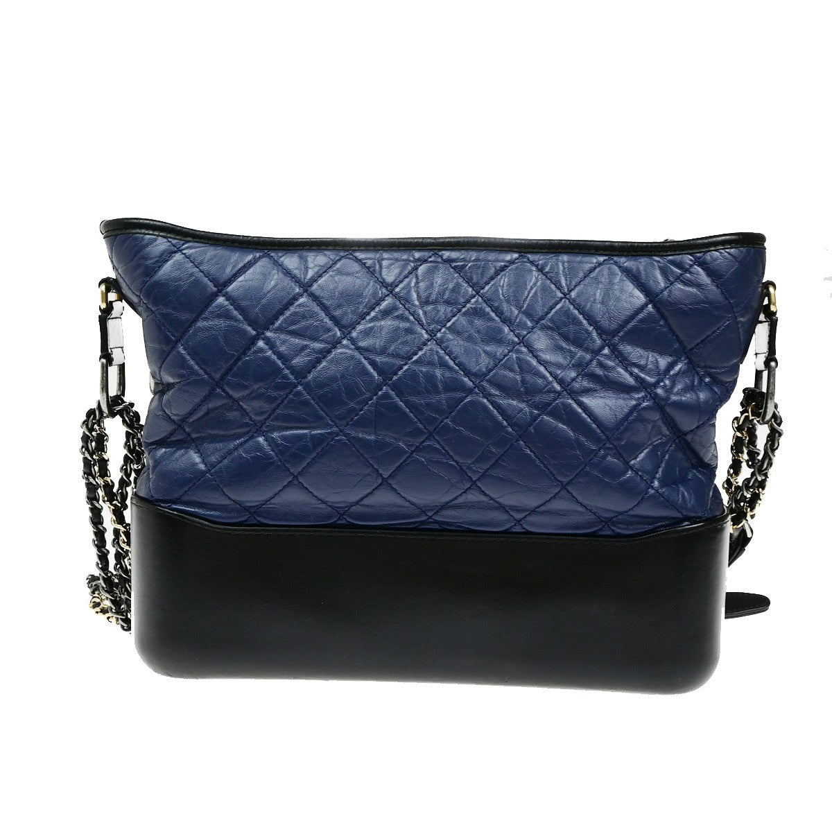 CHANEL CC Logo Gabrielle Chain Shoulder Bag Leather Black Blue Italy 691RL050